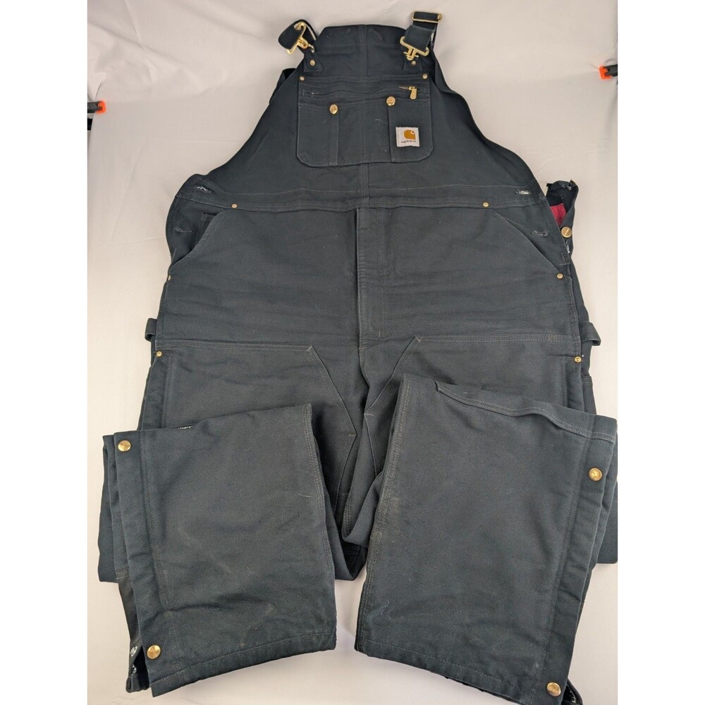 Mens 46x34 Carhartt R41 BLK Black Cotton Work Bib Overalls Construction Apparel